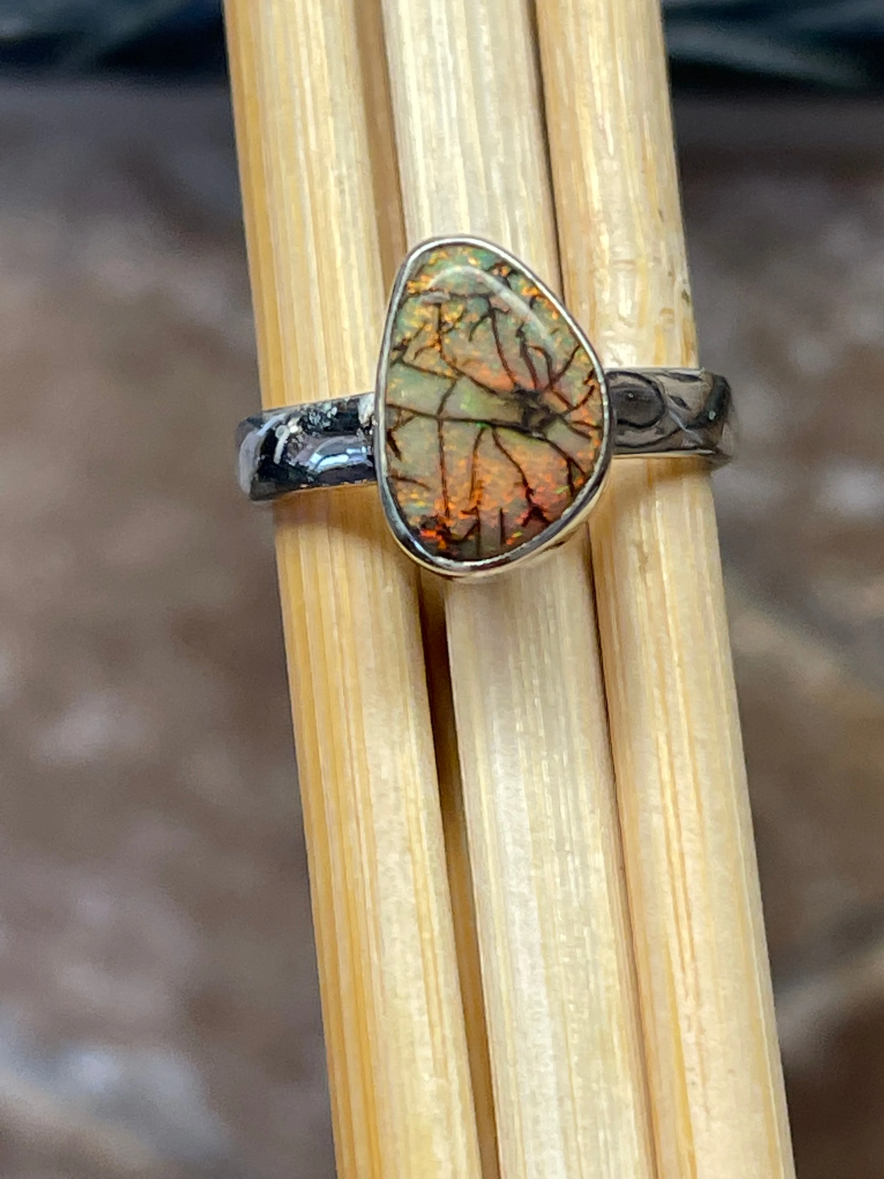 Genuine Sterling Green and Pink Opal 925 Solid Sterling Silver Ring Size 7