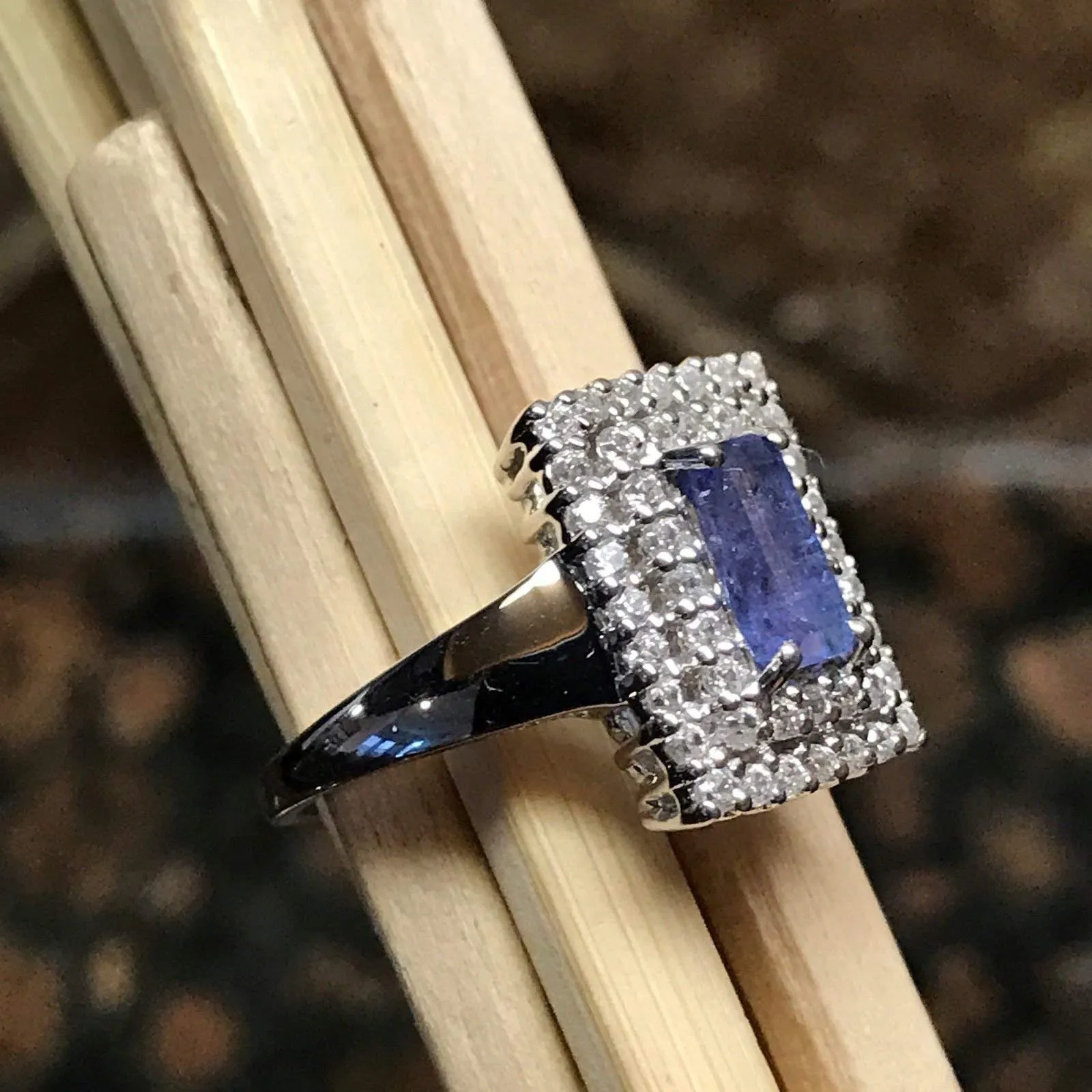 Genuine Tanzanite 925 Solid Sterling Silver Engagement Ring Size 6, 9