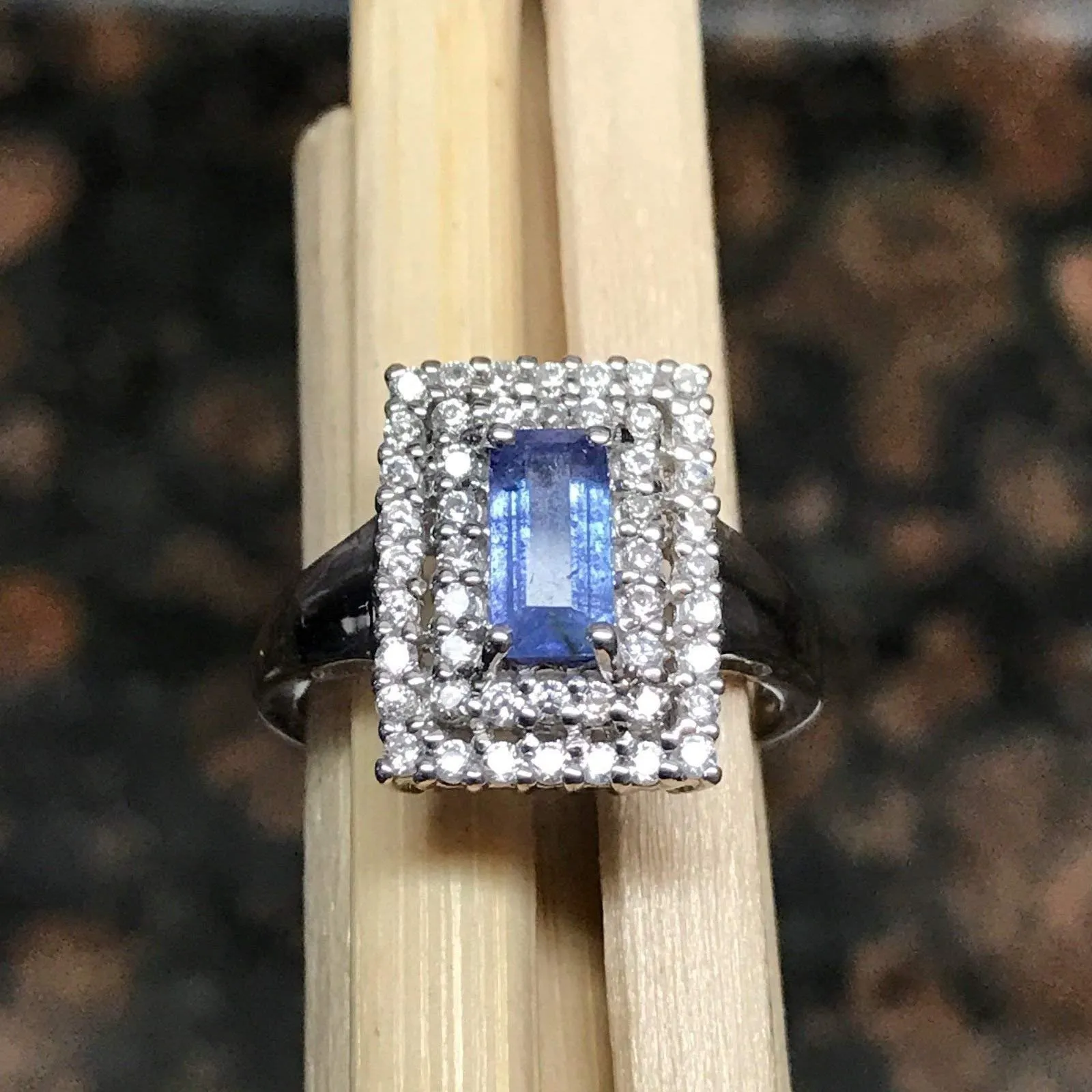 Genuine Tanzanite 925 Solid Sterling Silver Engagement Ring Size 6, 9