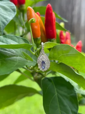 Genuine Tanzanite, White Sapphire 925 Solid Sterling Silver Pendant 18mm