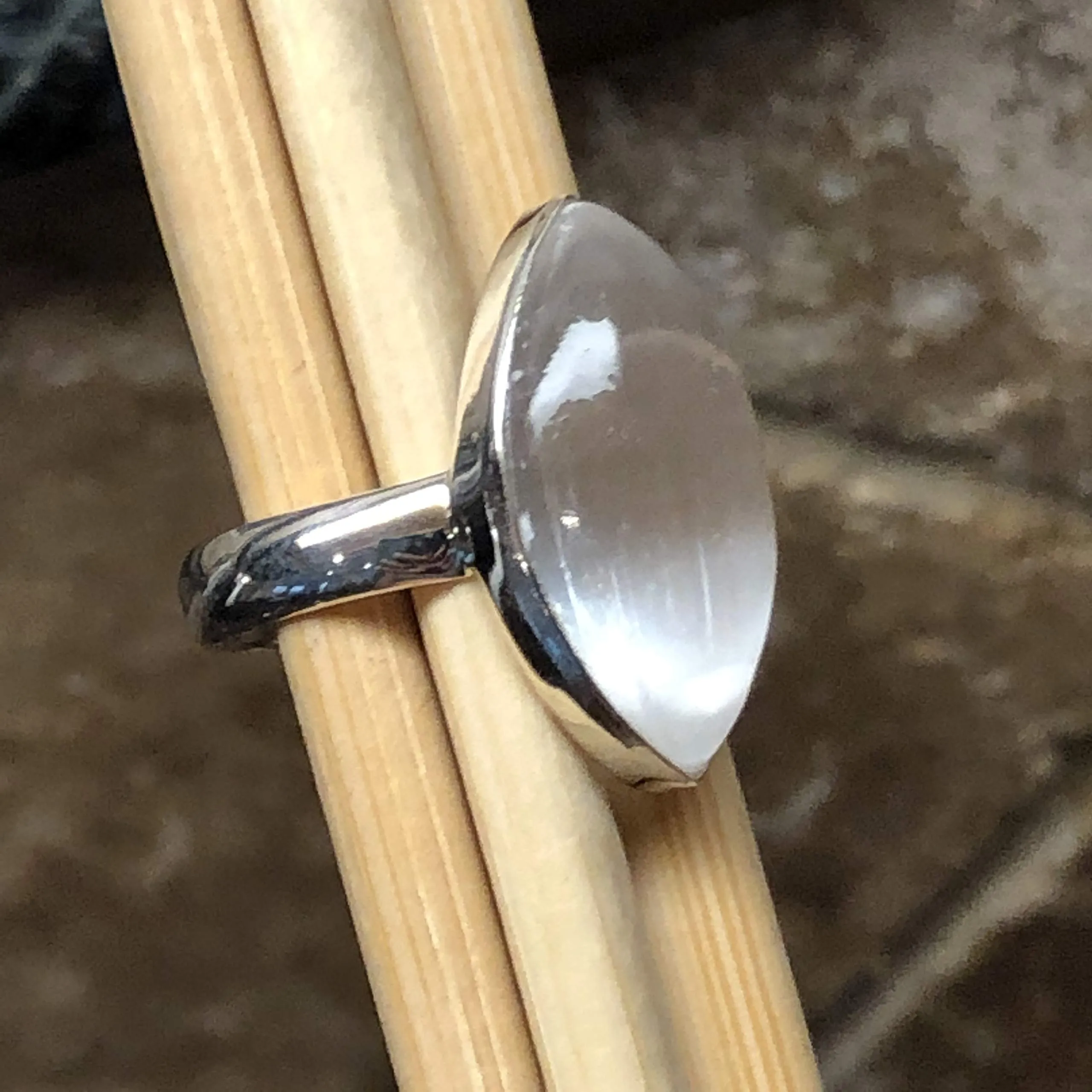 Genuine White Selenite 925 Solid Sterling Silver Ring Size 7