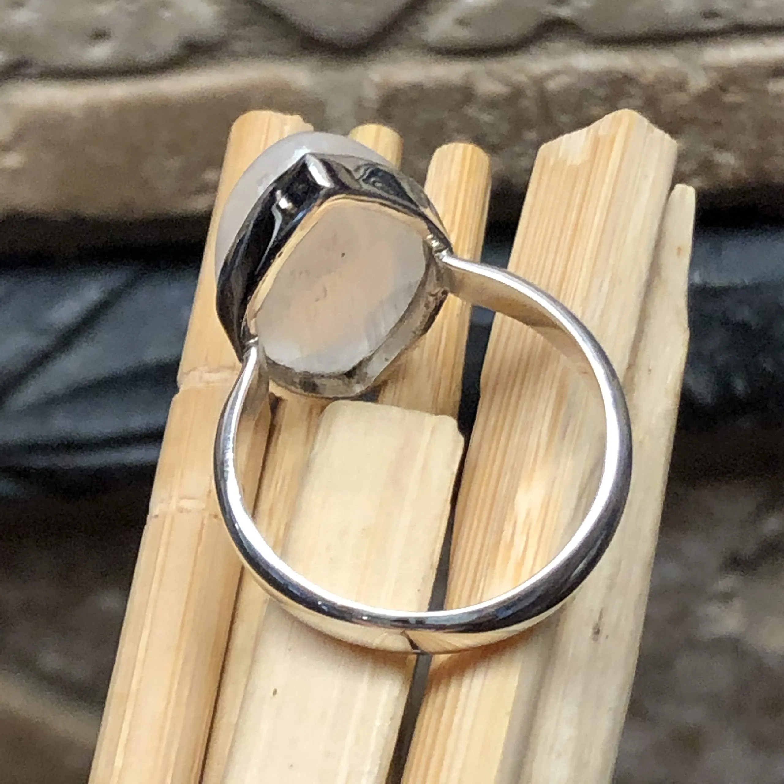 Genuine White Selenite 925 Solid Sterling Silver Ring Size 7