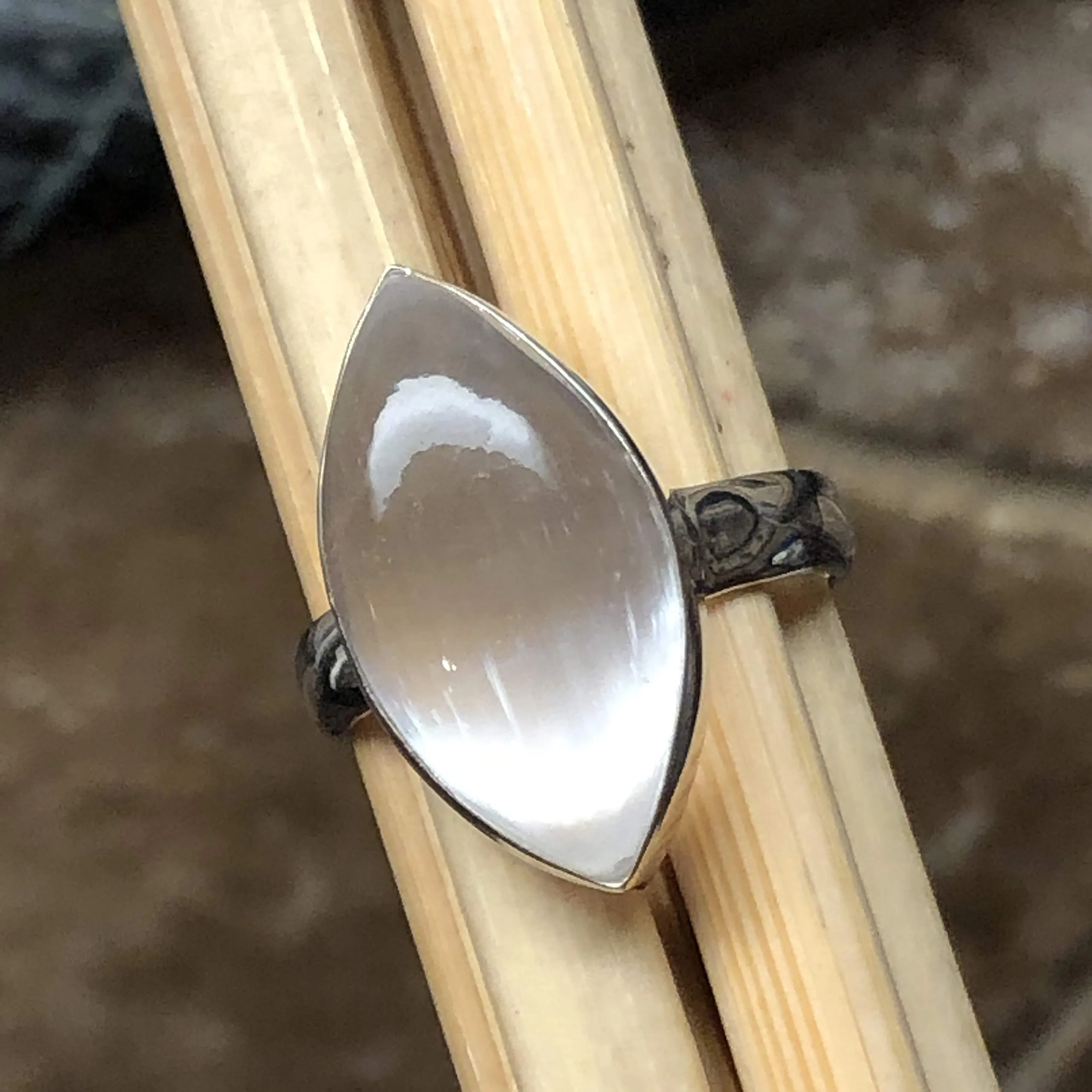 Genuine White Selenite 925 Solid Sterling Silver Ring Size 7
