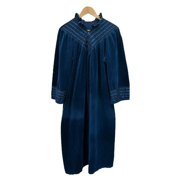 Gilligan O'Malley Vintage Women's Velour Quarter-Zip Long Robe Ruffled Neck