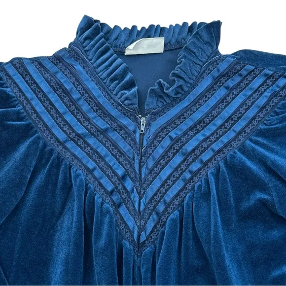 Gilligan O'Malley Vintage Women's Velour Quarter-Zip Long Robe Ruffled Neck