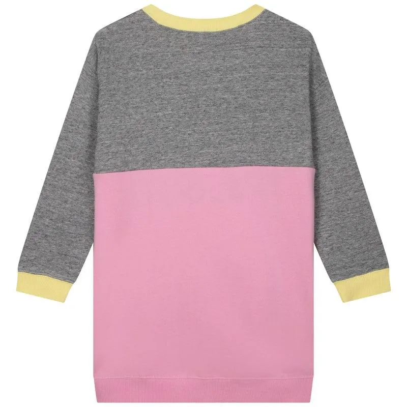 Girls Pink Colour Block Long Sleeved Dress