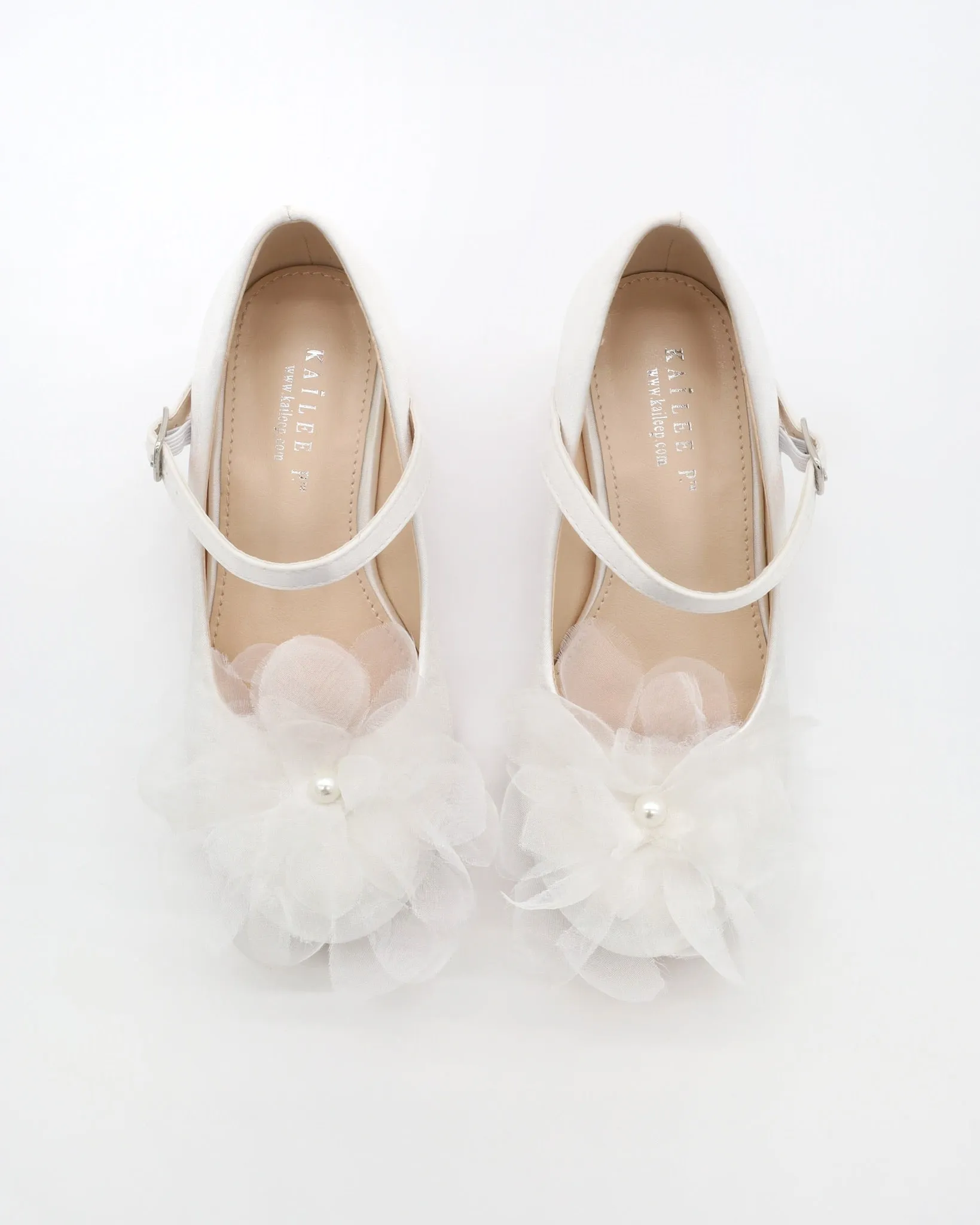 Girls Satin Mary Jane Block Heel with Ophelia Flowers