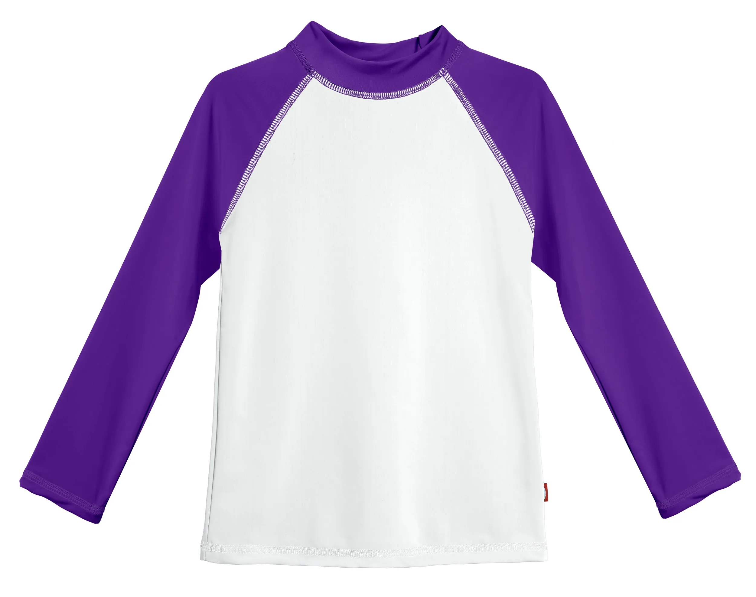 Girls UPF 50  Color Block Long Sleeve Rashguard | White with Purple