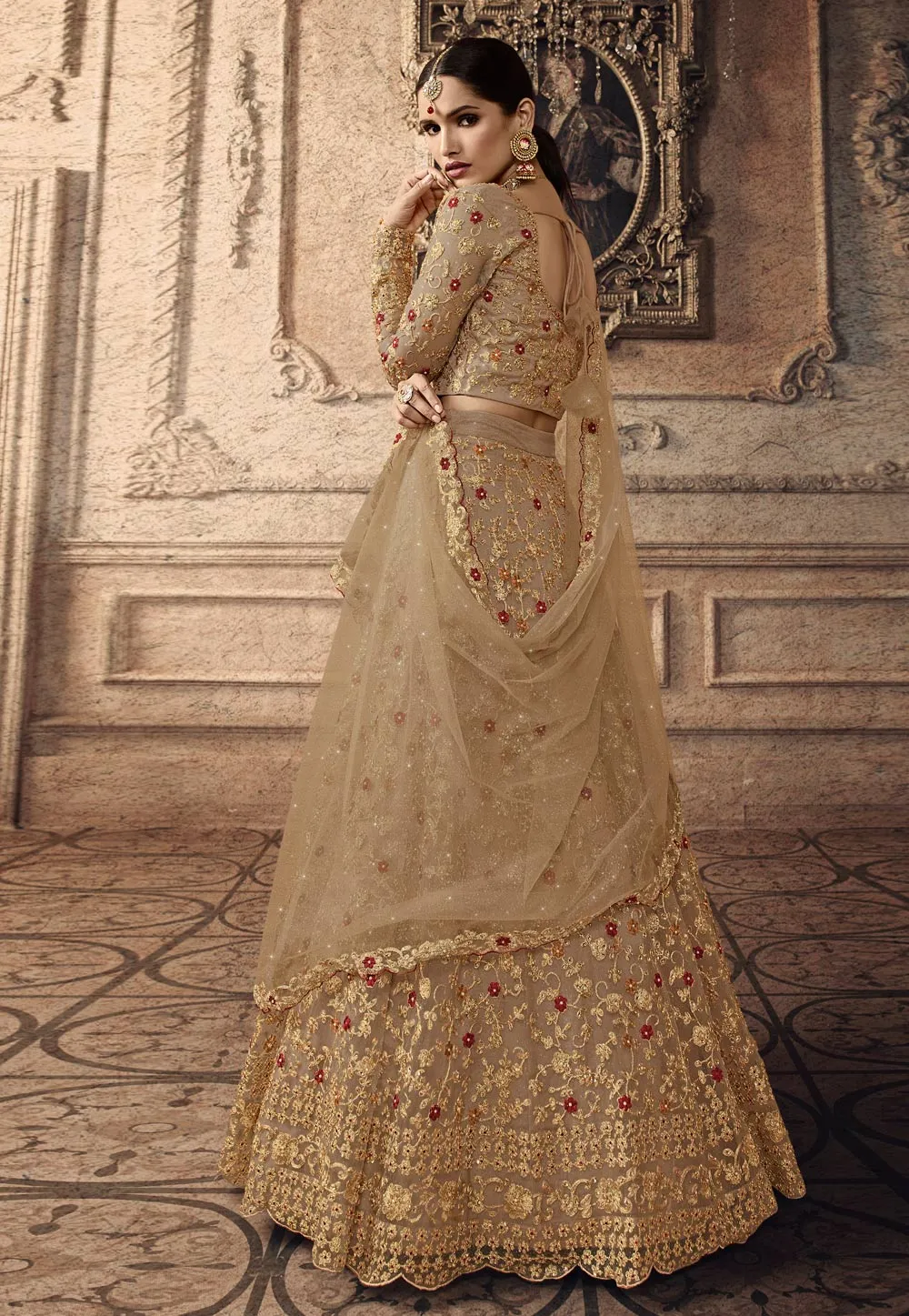 Golden All Floral Wedding Lehenga Set