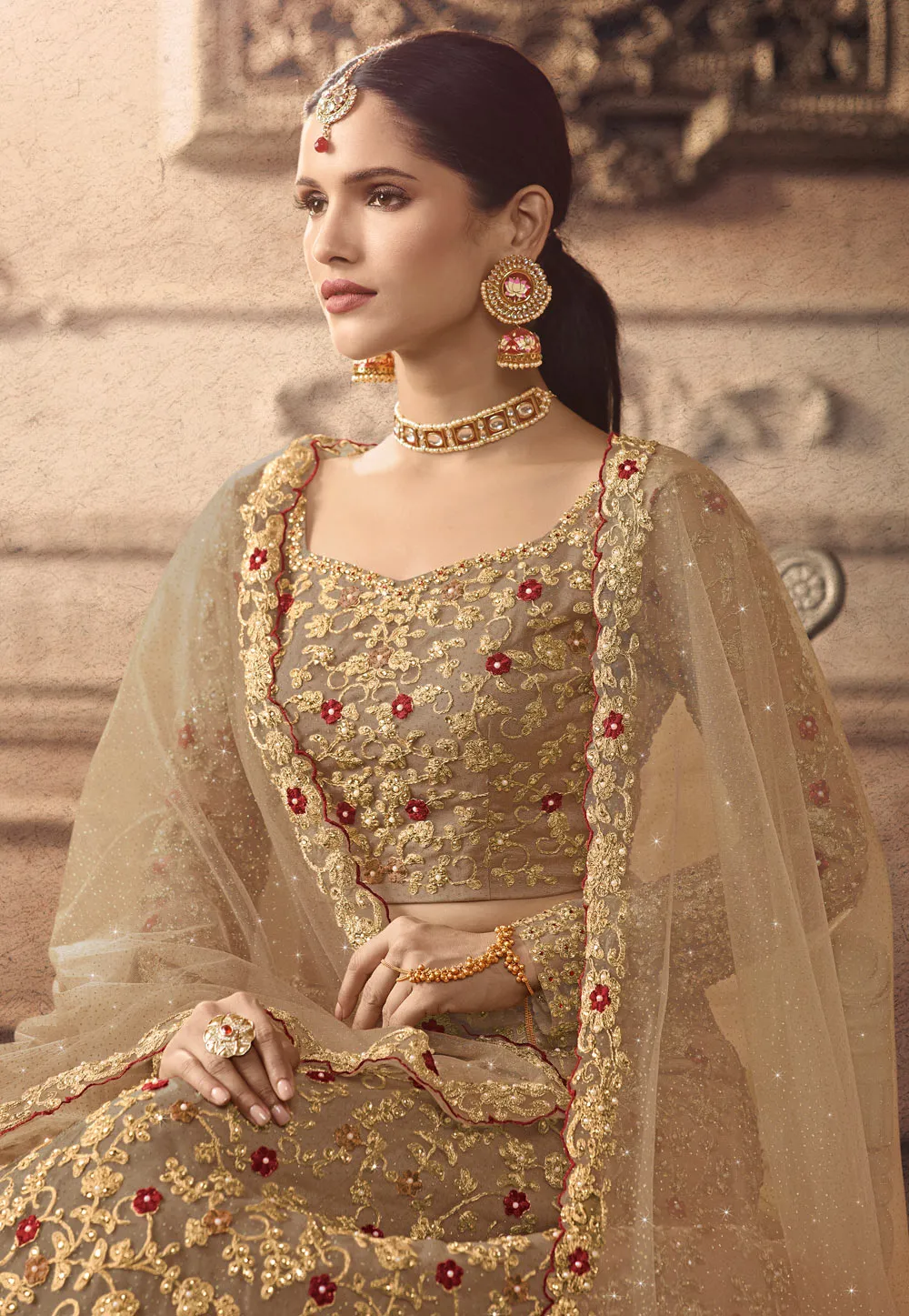 Golden All Floral Wedding Lehenga Set