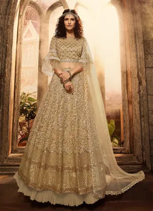 Golden Beige Zari Embroidered Lehenga Choli Set