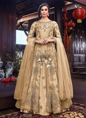 Golden Floral Embroidered Anarkali Suit With Jacket