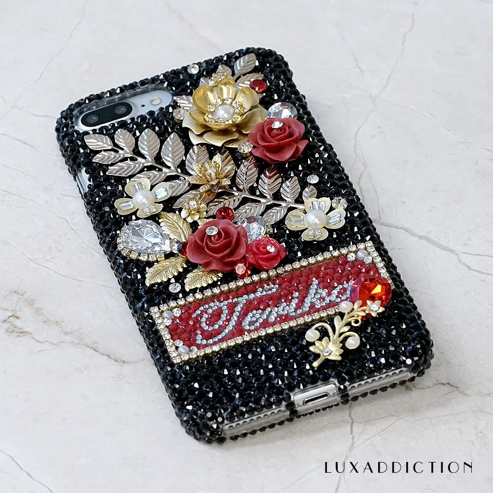 Golden Floral Personalized Name & Initials Design (style PN_1095)