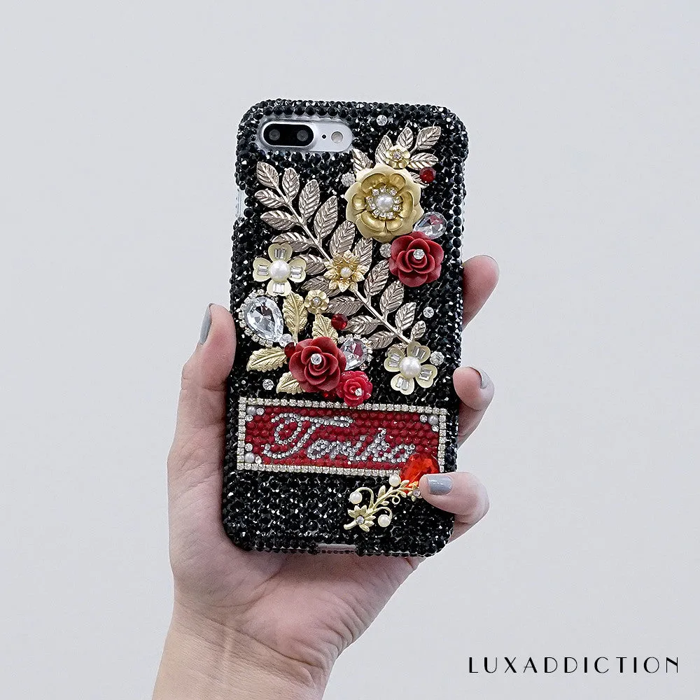 Golden Floral Personalized Name & Initials Design (style PN_1095)
