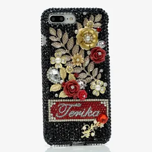 Golden Floral Personalized Name & Initials Design (style PN_1095)