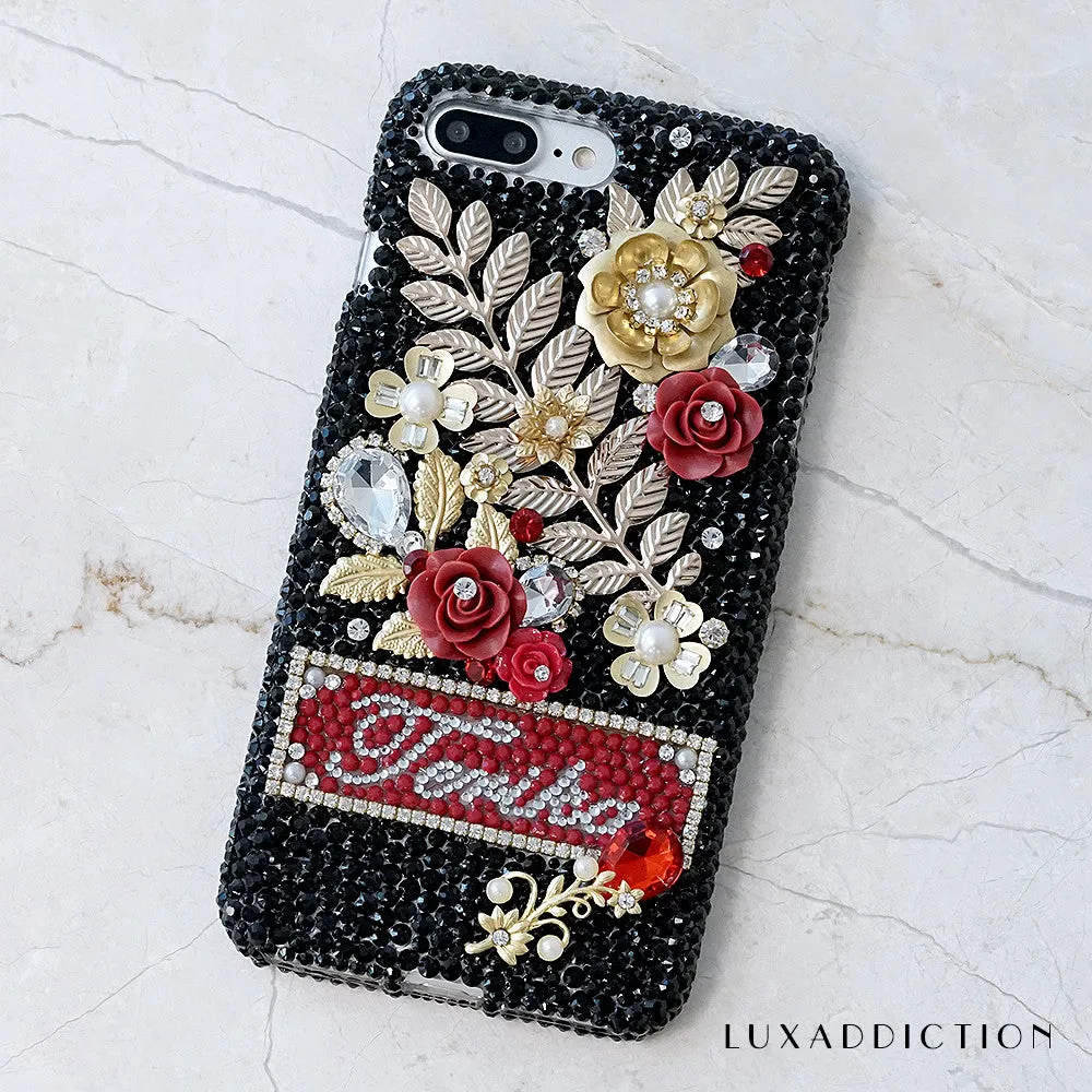 Golden Floral Personalized Name & Initials Design (style PN_1095)