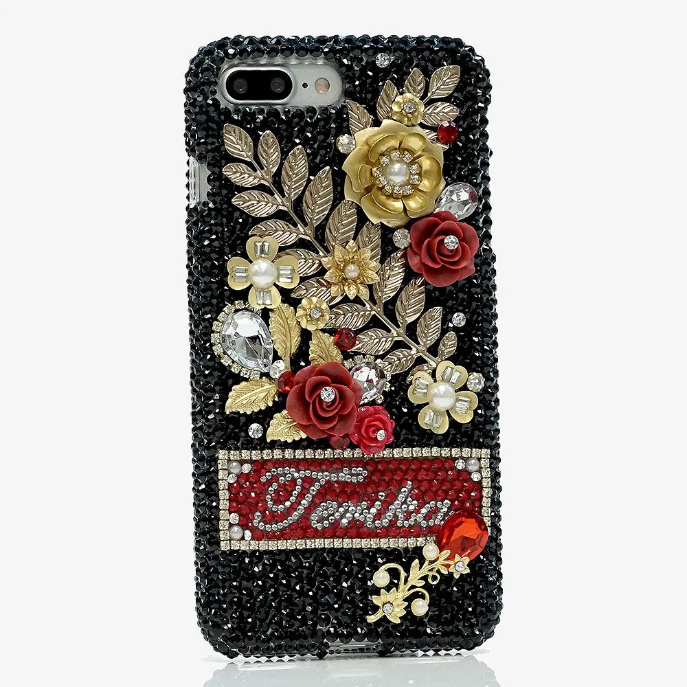 Golden Floral Personalized Name & Initials Design (style PN_1095)