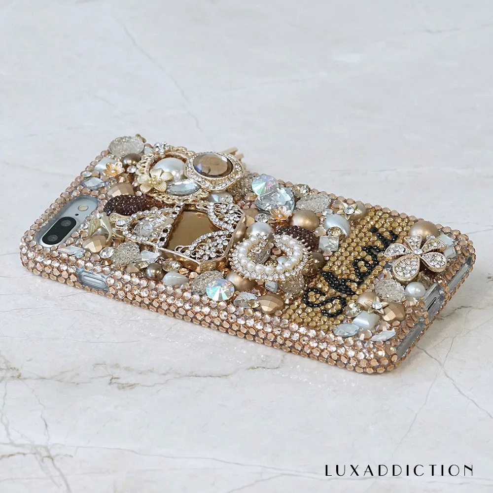 Golden Glory Personalized Name & Initials Design with Tassle Phone Charm (style PN_1056)