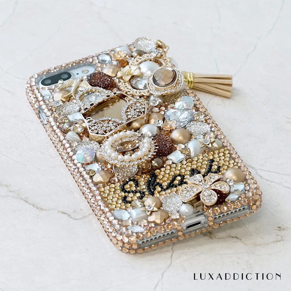 Golden Glory Personalized Name & Initials Design with Tassle Phone Charm (style PN_1056)
