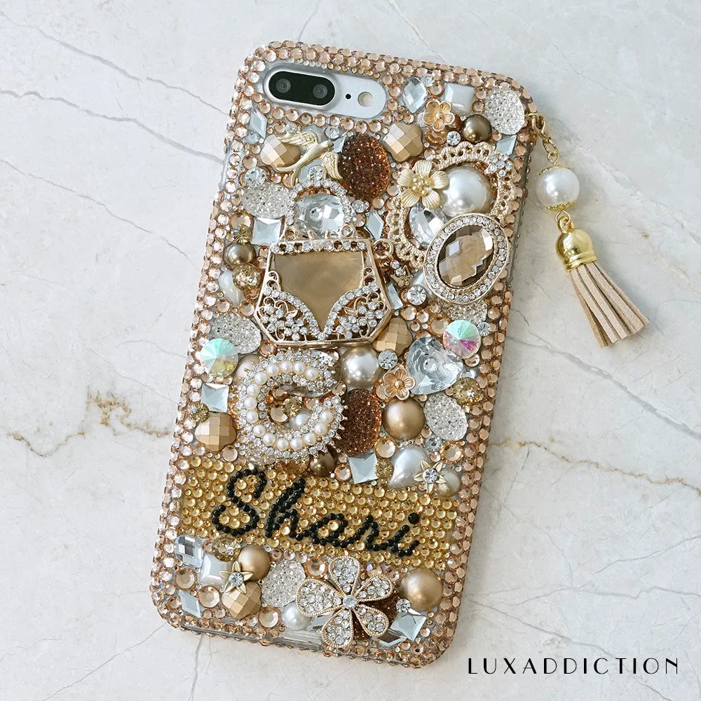 Golden Glory Personalized Name & Initials Design with Tassle Phone Charm (style PN_1056)