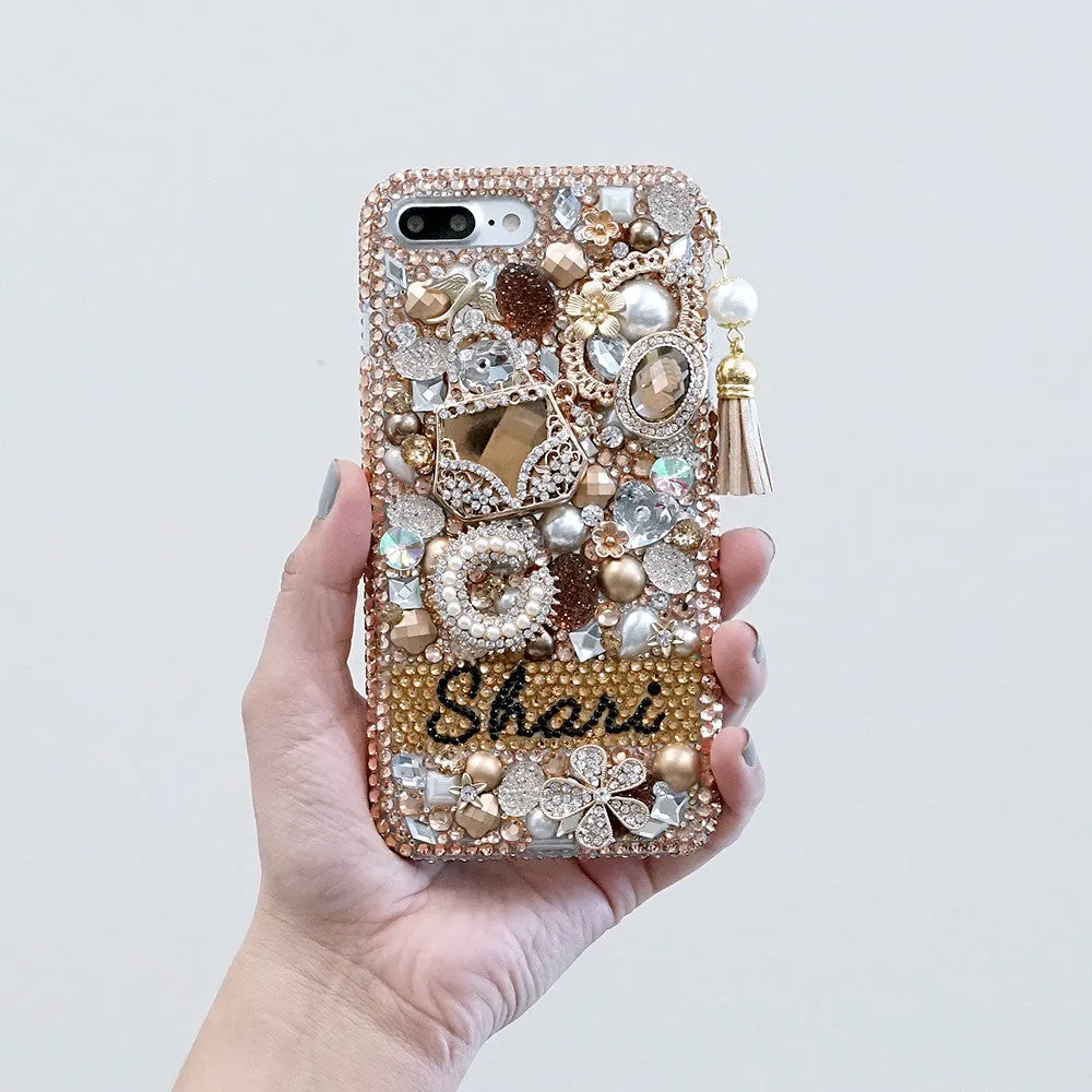 Golden Glory Personalized Name & Initials Design with Tassle Phone Charm (style PN_1056)