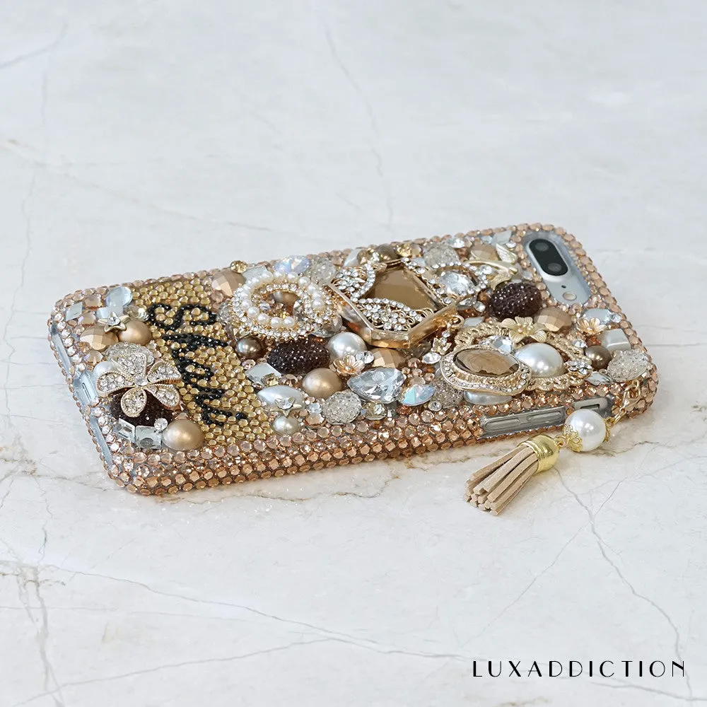 Golden Glory Personalized Name & Initials Design with Tassle Phone Charm (style PN_1056)