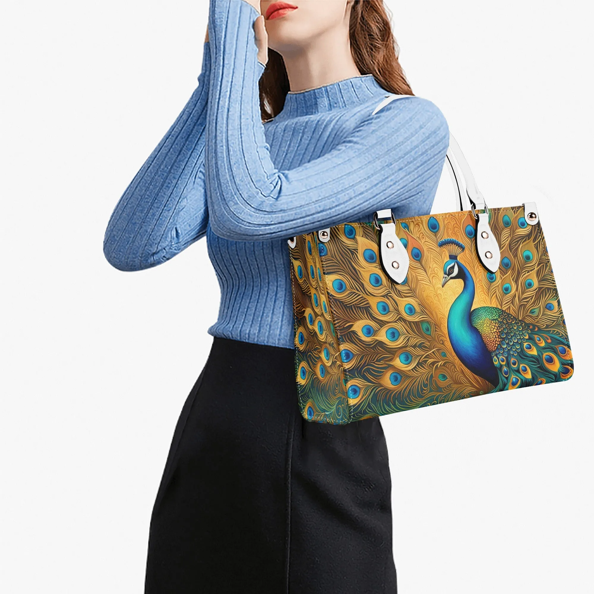 Golden Peacock Luxury Womens Vegan Leather Handbag