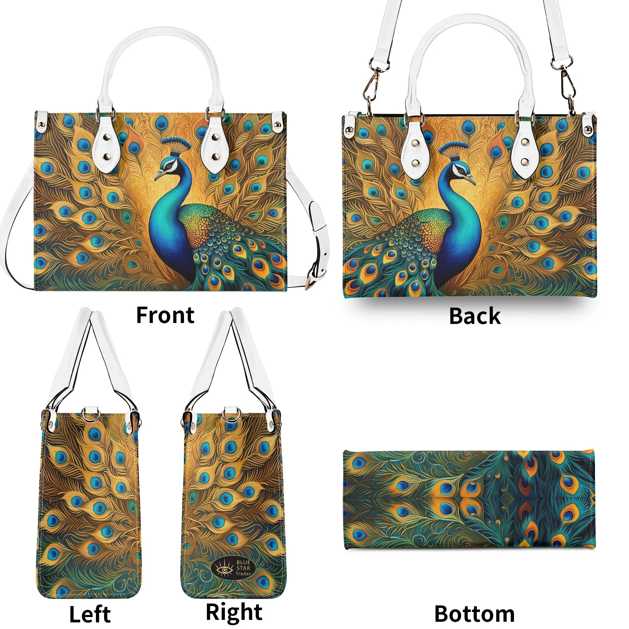 Golden Peacock Luxury Womens Vegan Leather Handbag