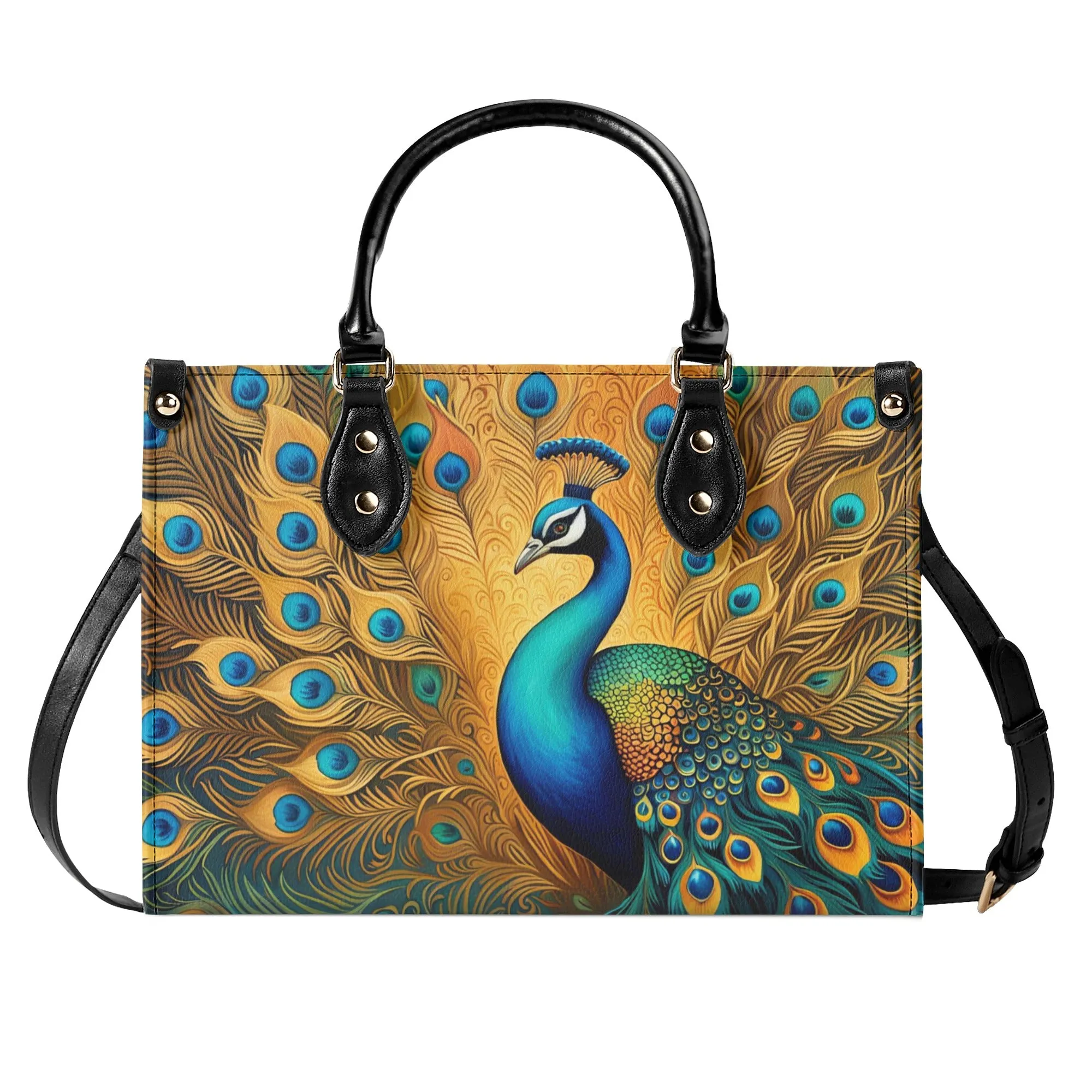 Golden Peacock Luxury Womens Vegan Leather Handbag
