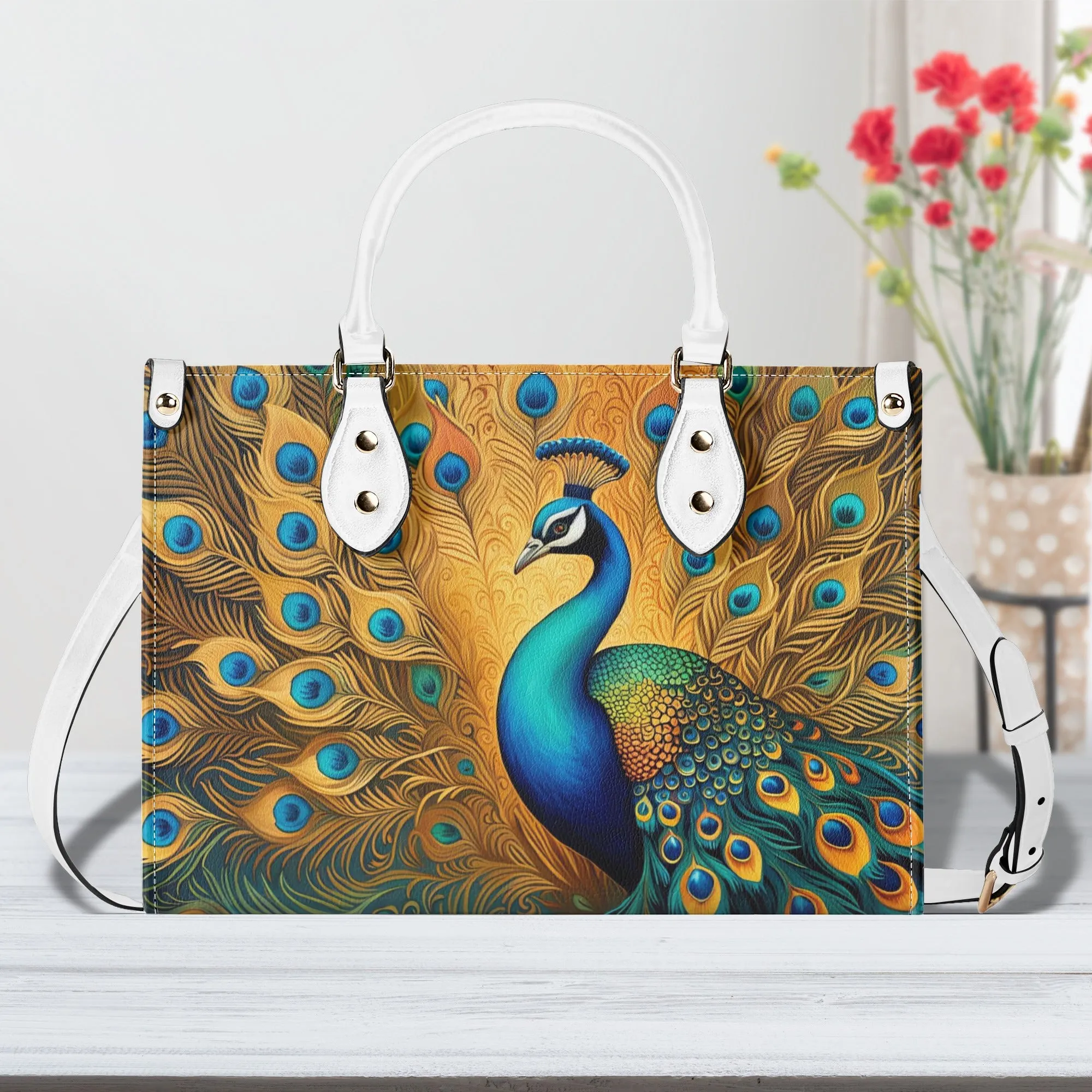 Golden Peacock Luxury Womens Vegan Leather Handbag