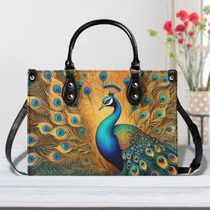 Golden Peacock Luxury Womens Vegan Leather Handbag
