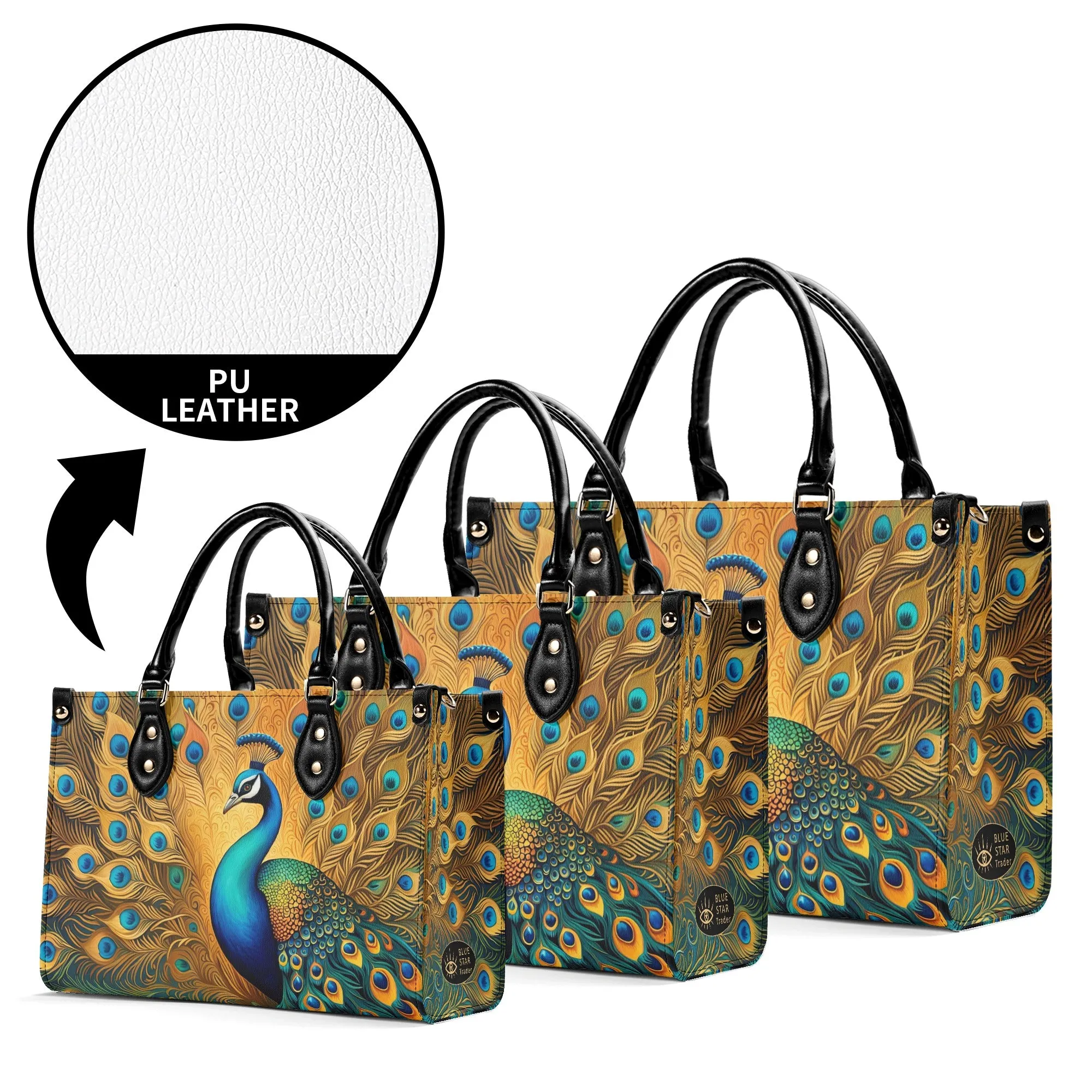 Golden Peacock Luxury Womens Vegan Leather Handbag