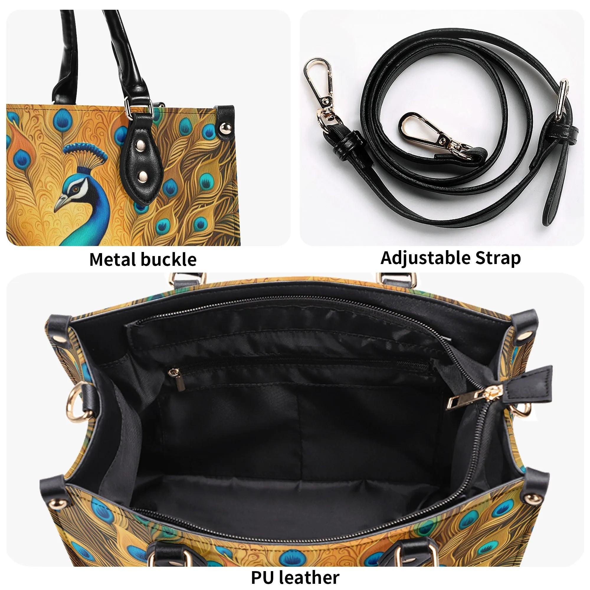 Golden Peacock Luxury Womens Vegan Leather Handbag