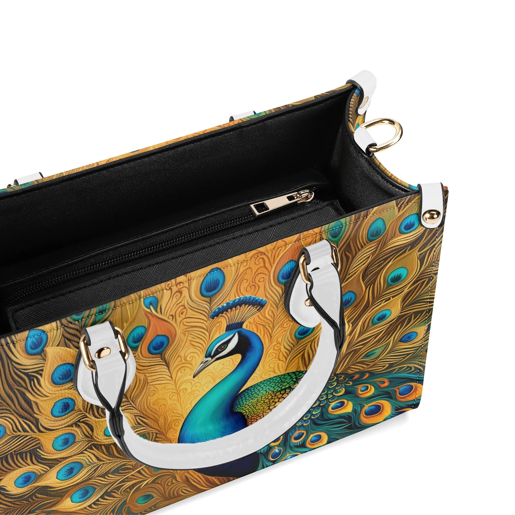 Golden Peacock Luxury Womens Vegan Leather Handbag
