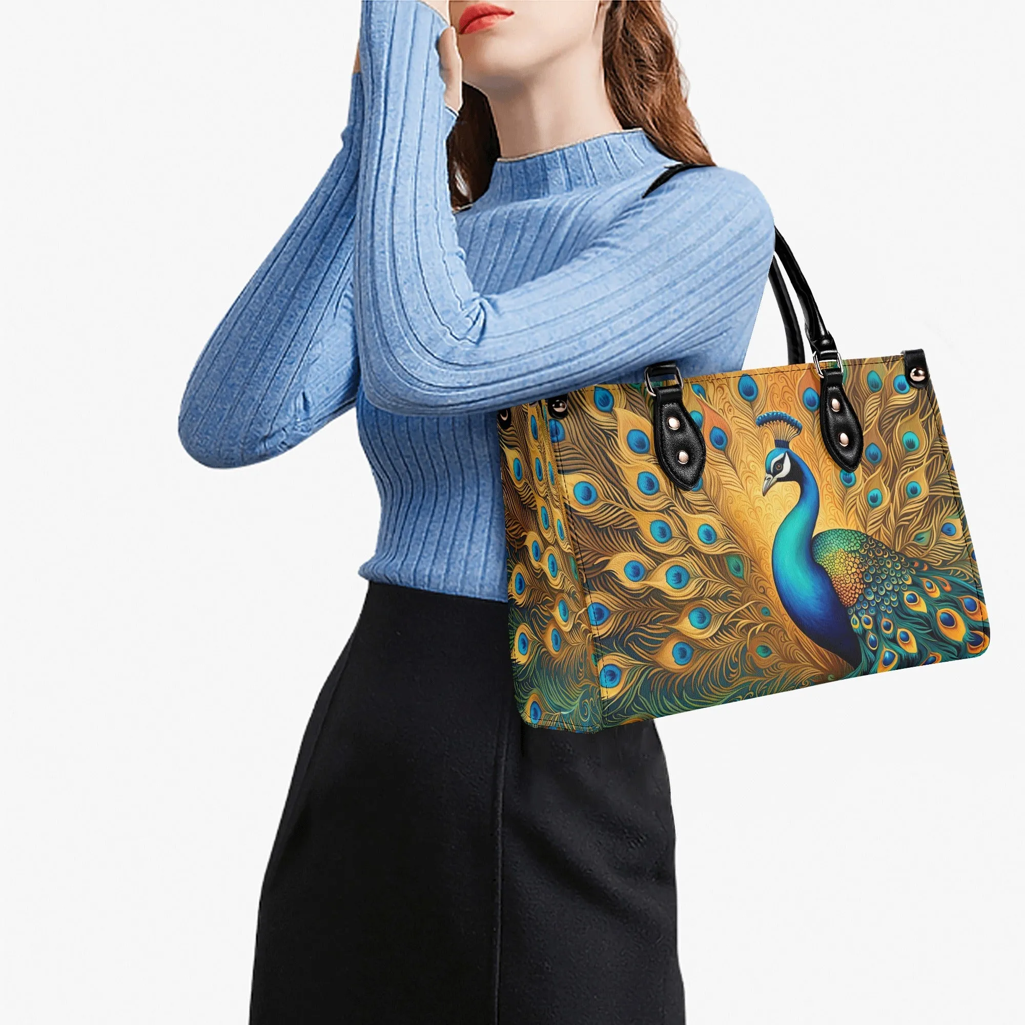 Golden Peacock Luxury Womens Vegan Leather Handbag