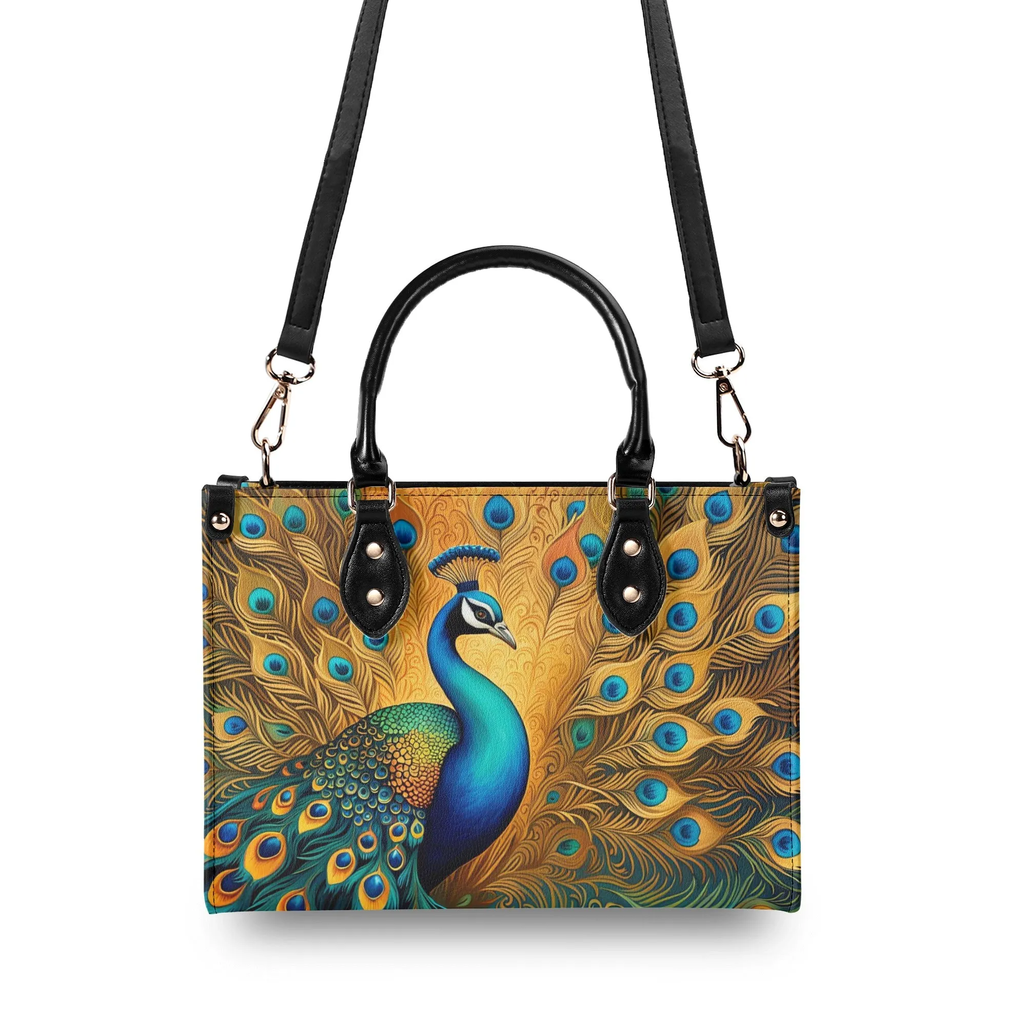 Golden Peacock Luxury Womens Vegan Leather Handbag