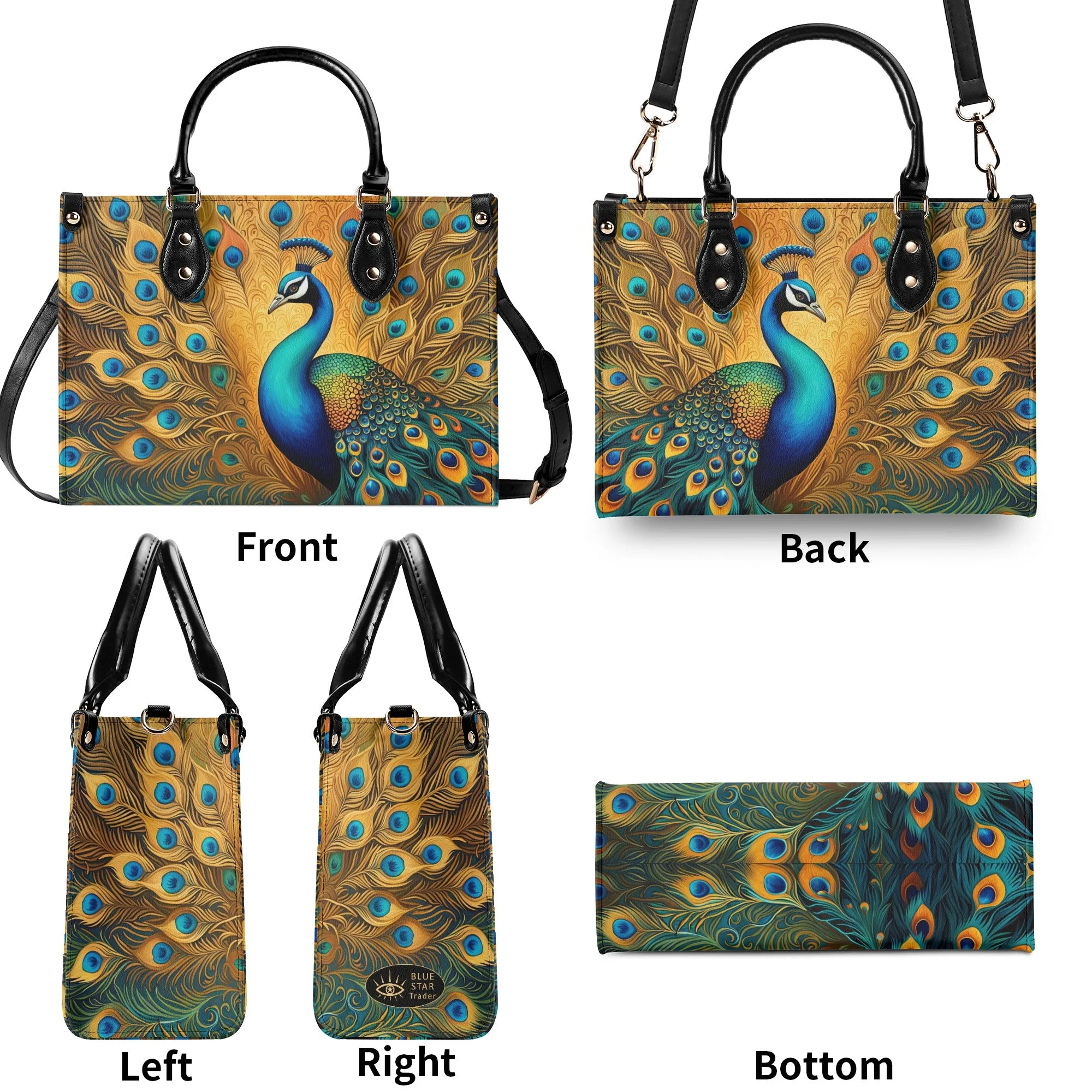 Golden Peacock Luxury Womens Vegan Leather Handbag