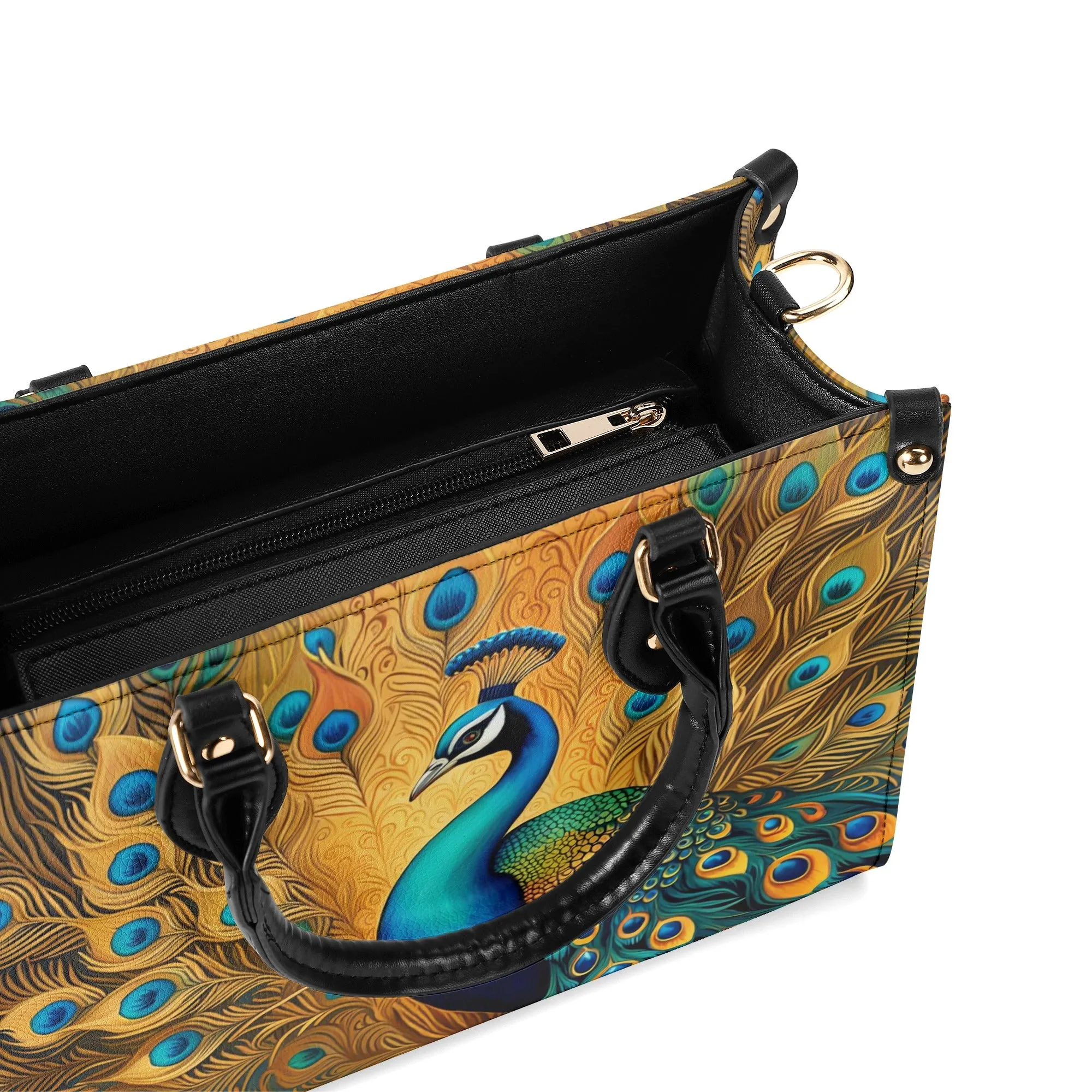 Golden Peacock Luxury Womens Vegan Leather Handbag