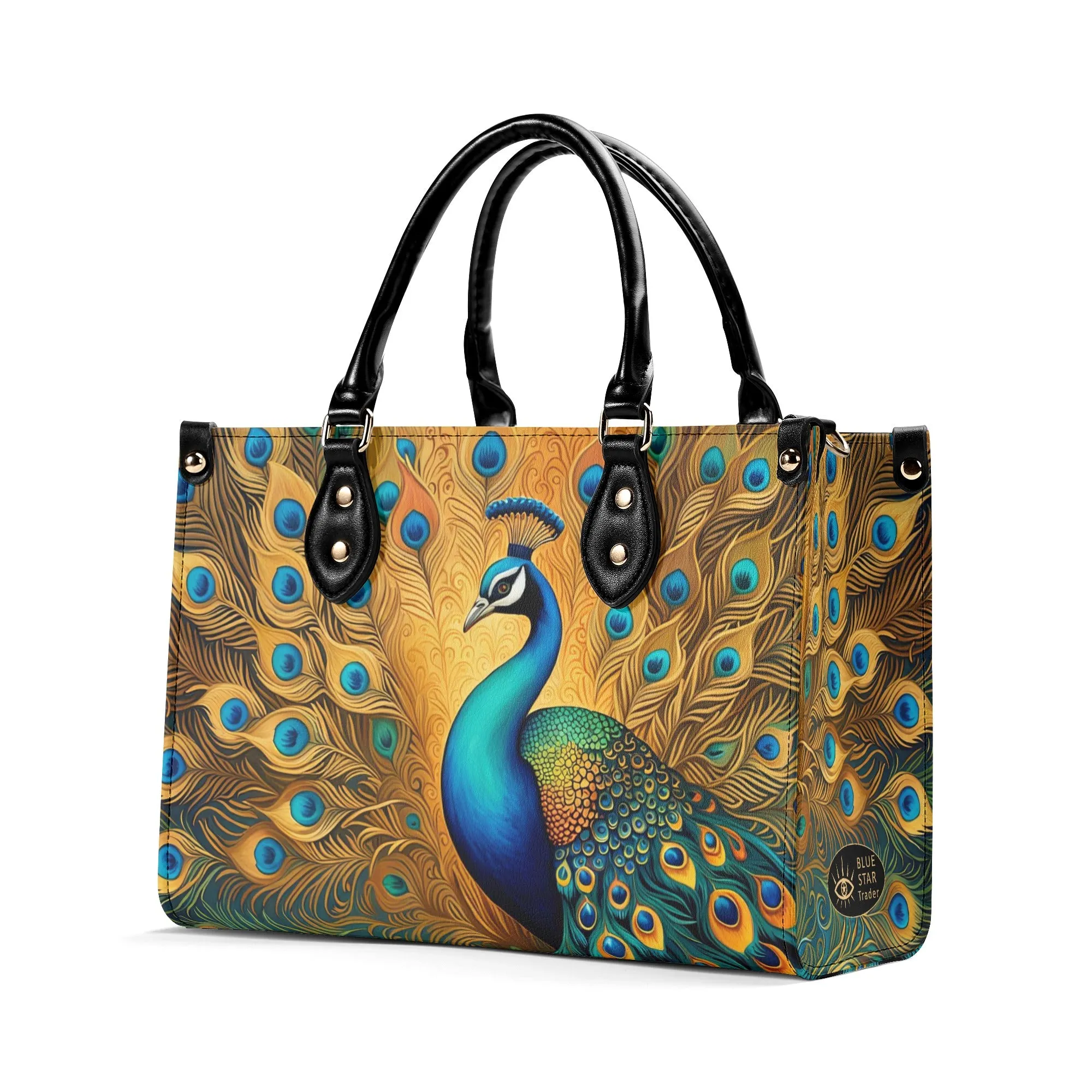 Golden Peacock Luxury Womens Vegan Leather Handbag