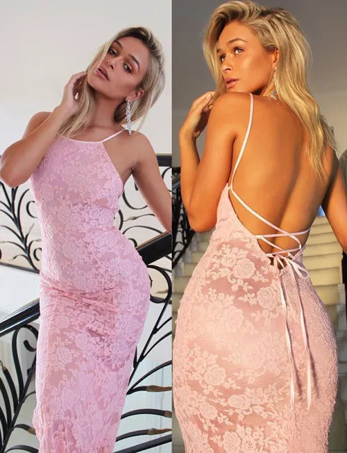 Gorgeous Lace Mermaid Long Prom Dresses, Backless Long Evening Dresses M196