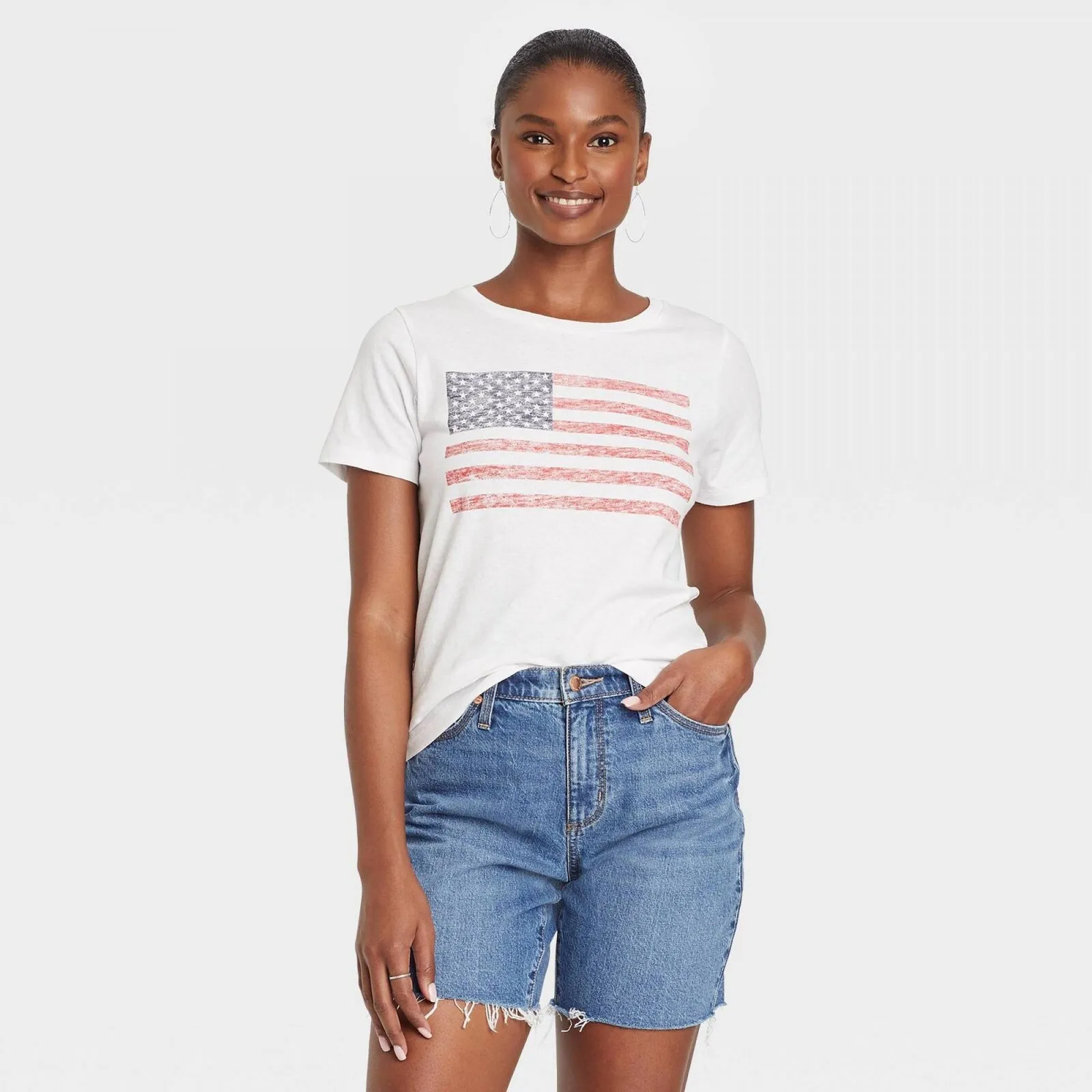Grayson Threads Women's American Flag Short Sleeve Graphic T-Shirt White XXL