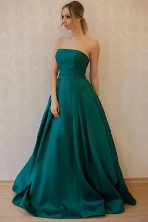 Green A-line Off Shoulder Strapless Simple Prom Dresses Formal Dress, MP245