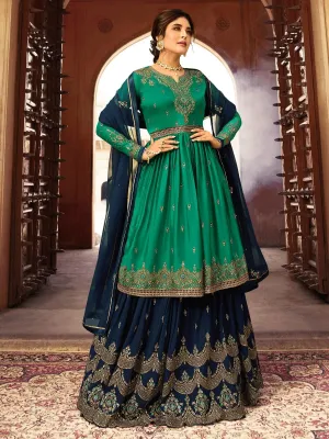 Green And Navy Blue Designer Lehenga/Palazzo Suit