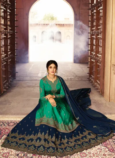 Green And Navy Blue Designer Lehenga/Palazzo Suit