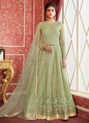 Green Embroidered Anarkali Lehenga Suit