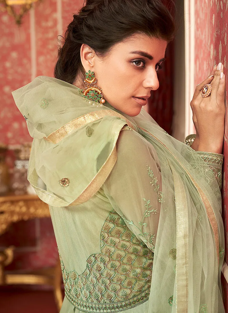 Green Embroidered Anarkali Lehenga Suit