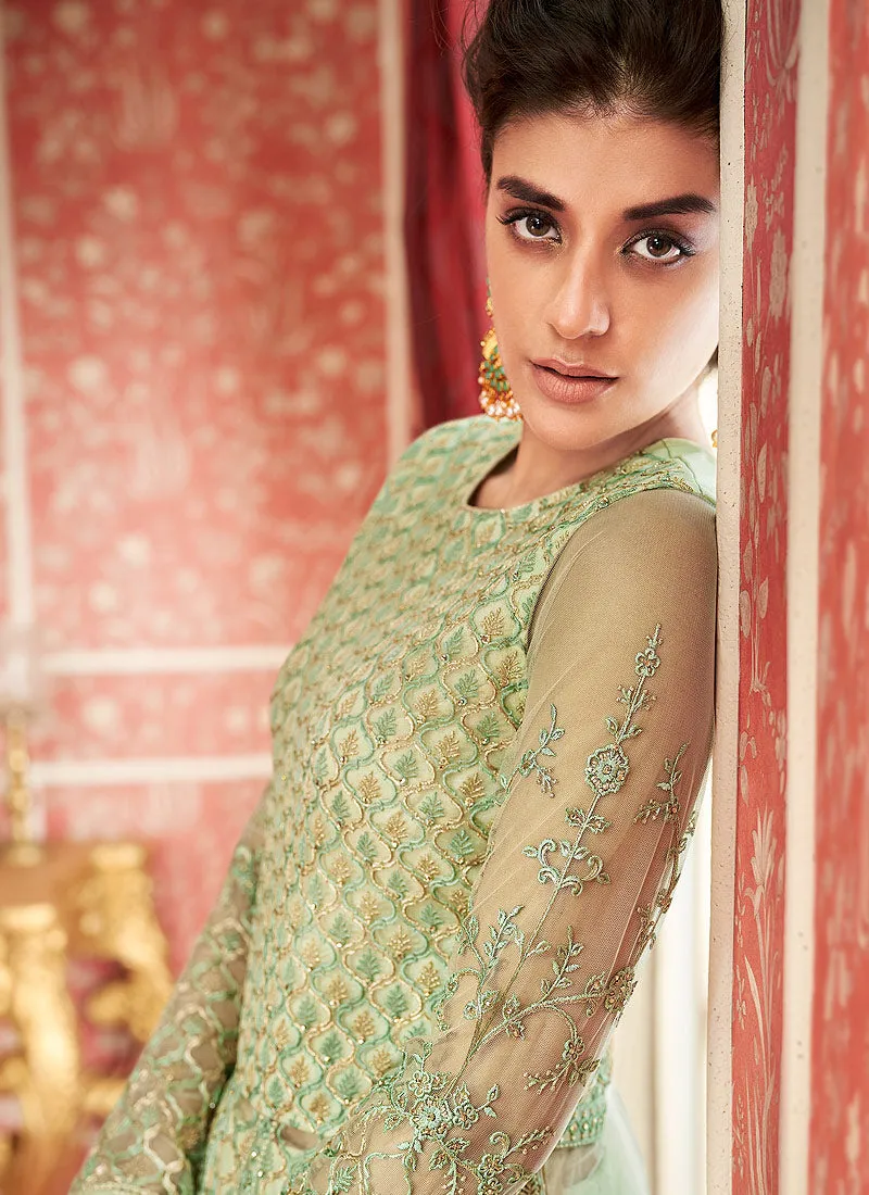 Green Embroidered Anarkali Lehenga Suit