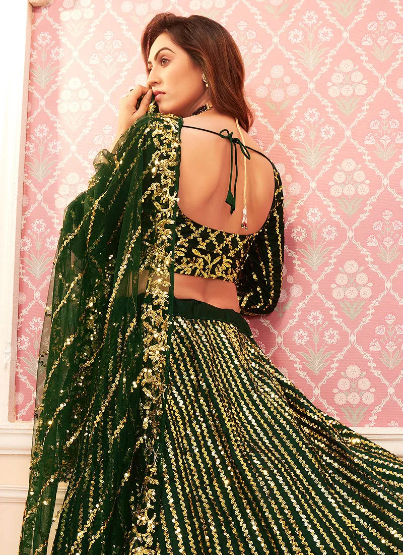 Green Golden Sequence Embroidered Lehenga Choli