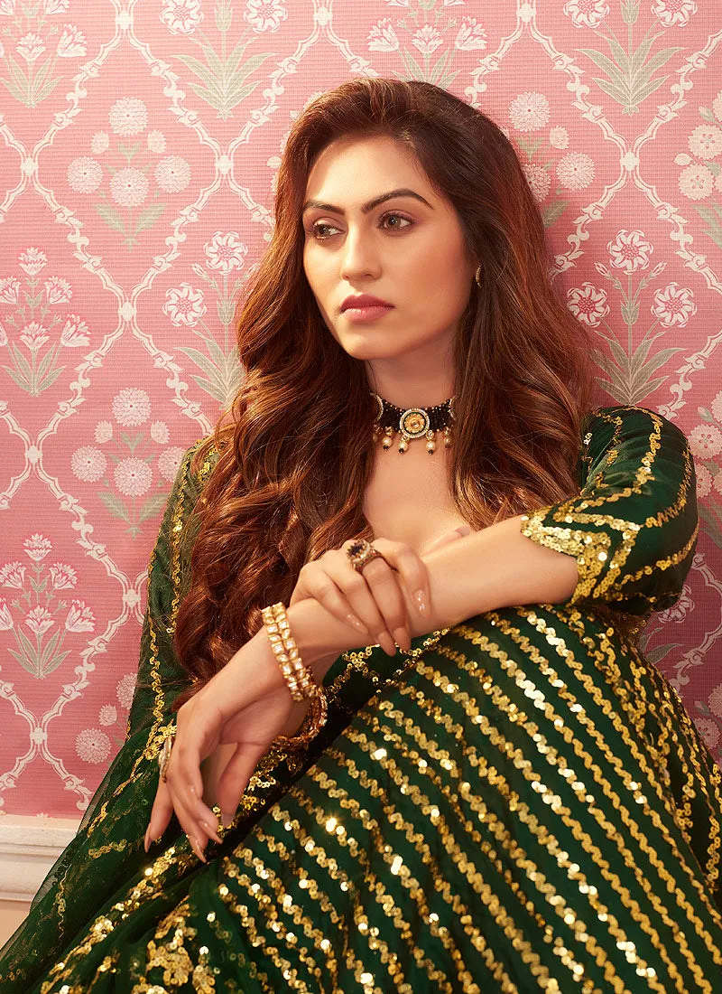 Green Golden Sequence Embroidered Lehenga Choli