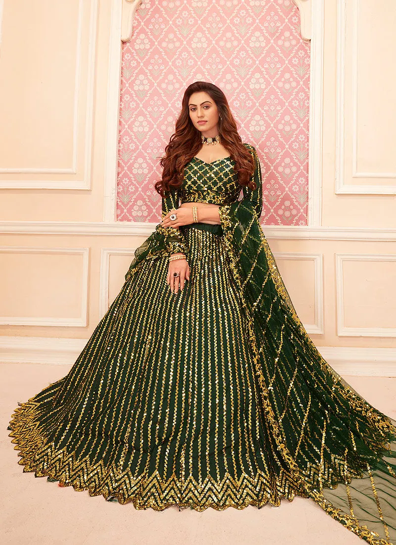 Green Golden Sequence Embroidered Lehenga Choli